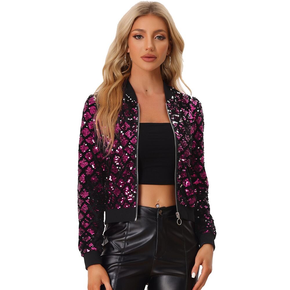 Женская укороченная куртка-бомбер с воротником-стойкой и пайетками на молнии с длинными рукавами ALLEGRA K, цвет Hot Pink
Женская укороченная куртка-бомбер с воротником-стойкой и пайетками на молнии с длинными рукавами ALLEGRA K, цвет Hot Pink