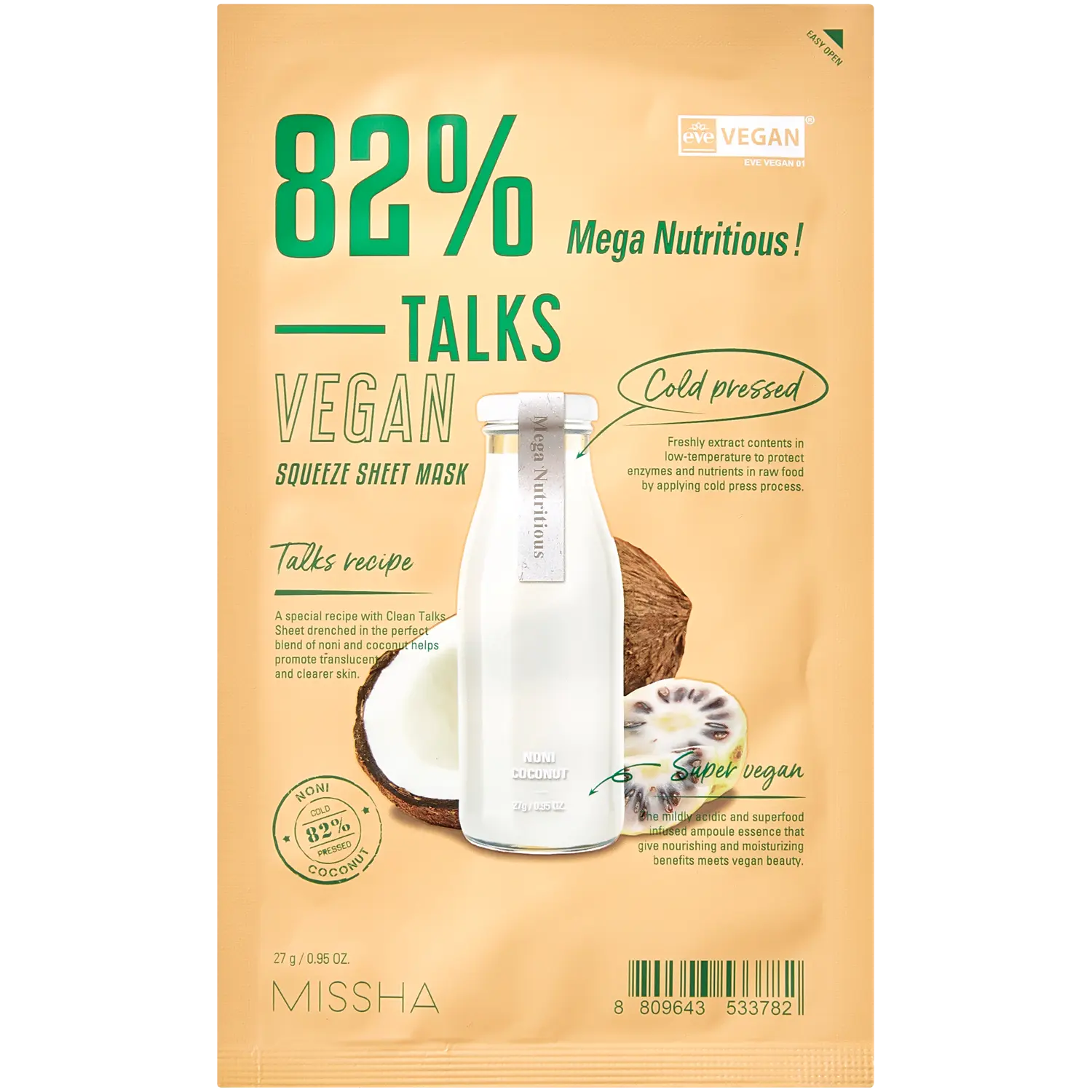 Missha Talks Vegan питательная маска для лица, 27 г
Missha Talks Vegan питательная маска для лица, 27 г