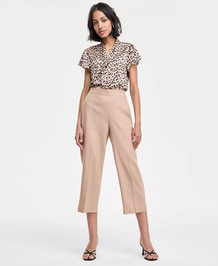 Женские укороченные широкие брюки с поясом на резинке из льняной смеси Bar III, коричневый/бежевый
Женские укороченные широкие брюки с поясом на резинке из льняной смеси Bar III, коричневый/бежевый