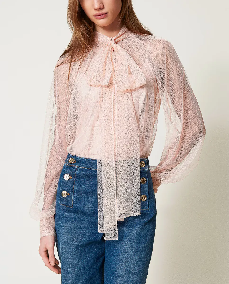 Женская блузка из тюля с воротником-галстуком Twinset, розовый
Женская блузка из тюля с воротником-галстуком Twinset, розовый