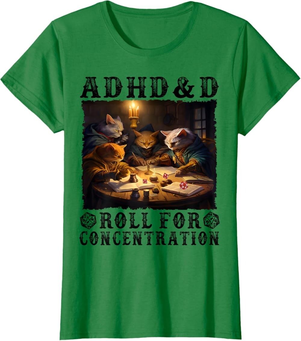 Женская футболка Funny Tees Gamer RPG Apparel Cats RPG Gamer Roll For Concentration, темно-зеленый
Женская футболка Funny Tees Gamer RPG Apparel Cats RPG Gamer Roll For Concentration, темно-зеленый