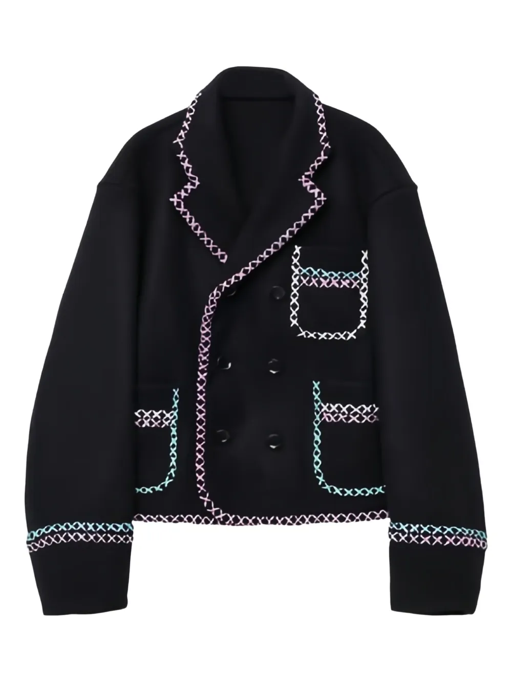 Короткое двубортное пальто с вышивкой Anrealage, черный
Короткое двубортное пальто с вышивкой Anrealage, черный