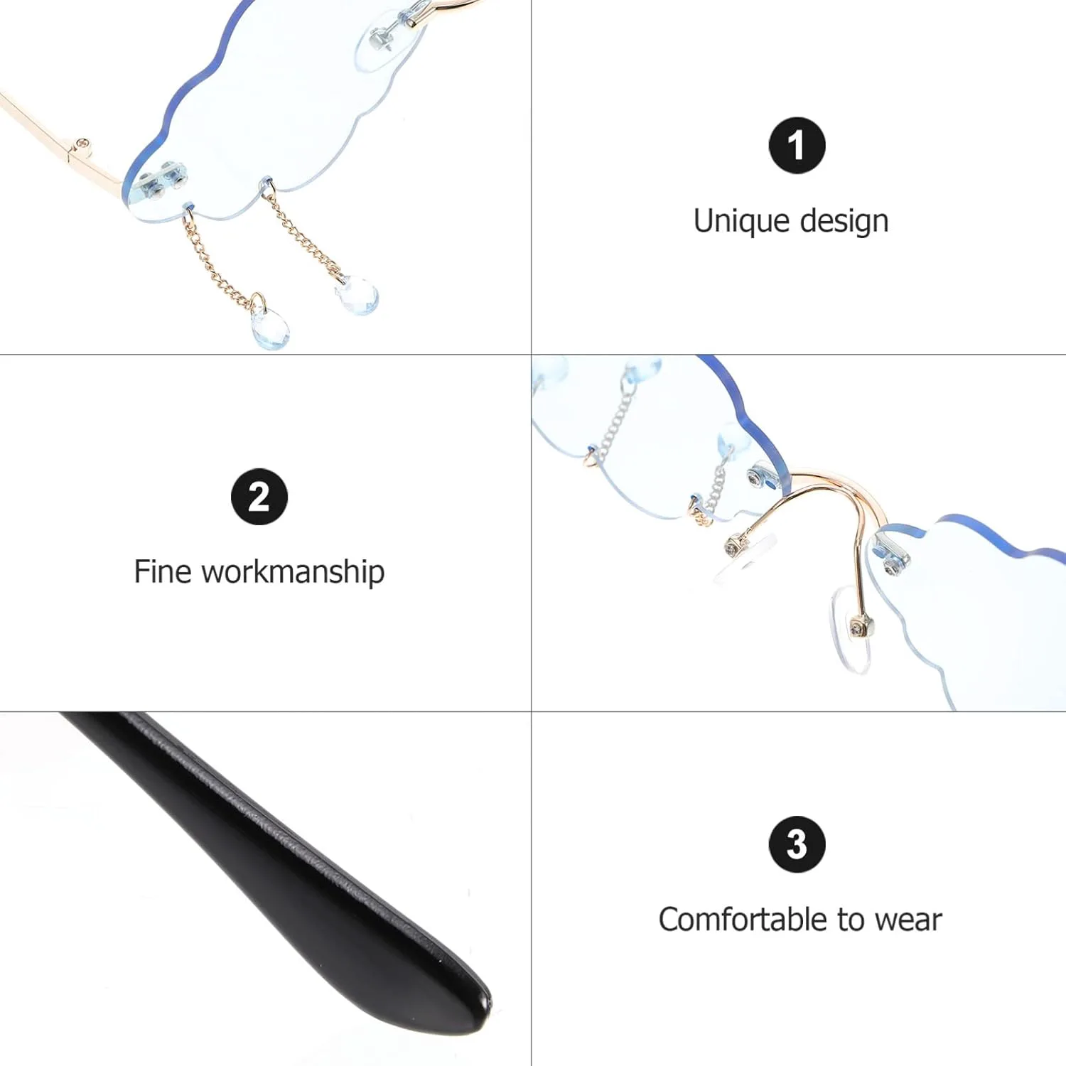 Уникальные солнцезащитные очки в форме облака, без оправы, с кисточками, забавные очки, отличные сувениры для вечеринок для женщин и мужчин (синие) Toddmomy, Blue
Уникальные солнцезащитные очки в форме облака, без оправы, с кисточками, забавные очки, отличные сувениры для вечеринок для женщин и мужчин (синие) Toddmomy, Blue
