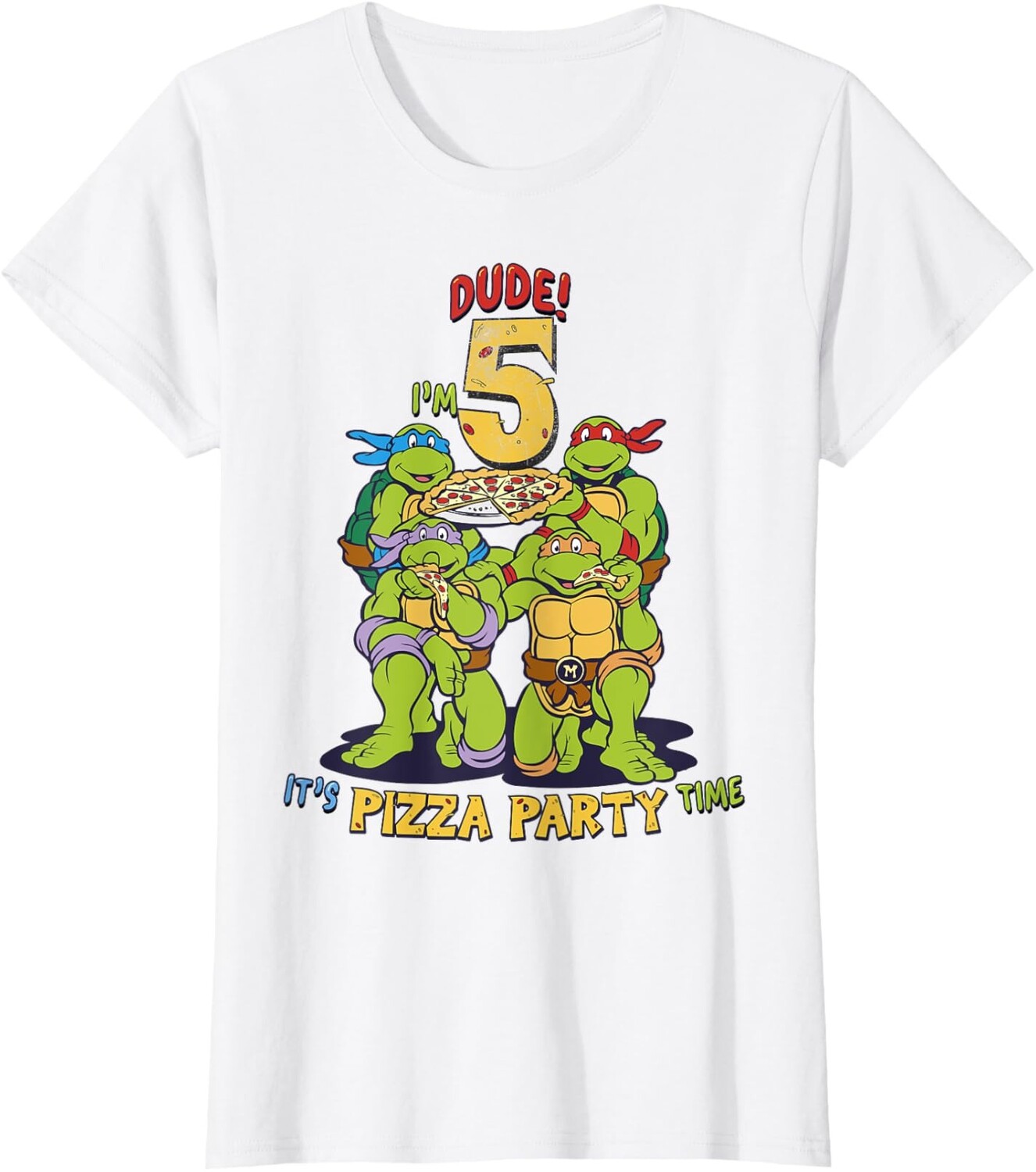 Женская футболка Teenage Mutant Ninja Turtles I'm 5 Dude Pizza Birthday Party, белый
Женская футболка Teenage Mutant Ninja Turtles I'm 5 Dude Pizza Birthday Party, белый