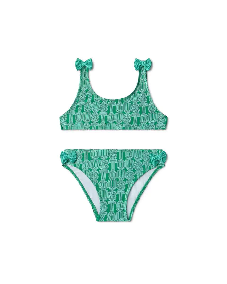 Верхнее бикини для девочек с принтом и линейным логотипом TOUS, зеленый 
Верхнее бикини для девочек с принтом и линейным логотипом TOUS, зеленый