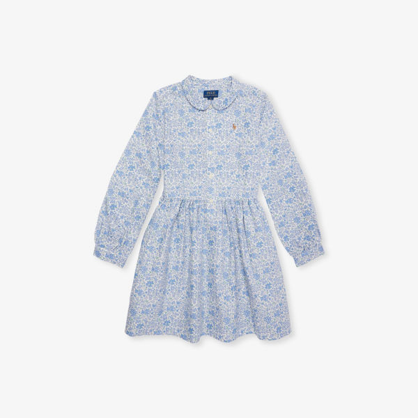 Платье детское Polo Ralph Lauren хлопковое с цветочным принтом и вышитым логотипом, синий 
Платье детское Polo Ralph Lauren хлопковое с цветочным принтом и вышитым логотипом, синий