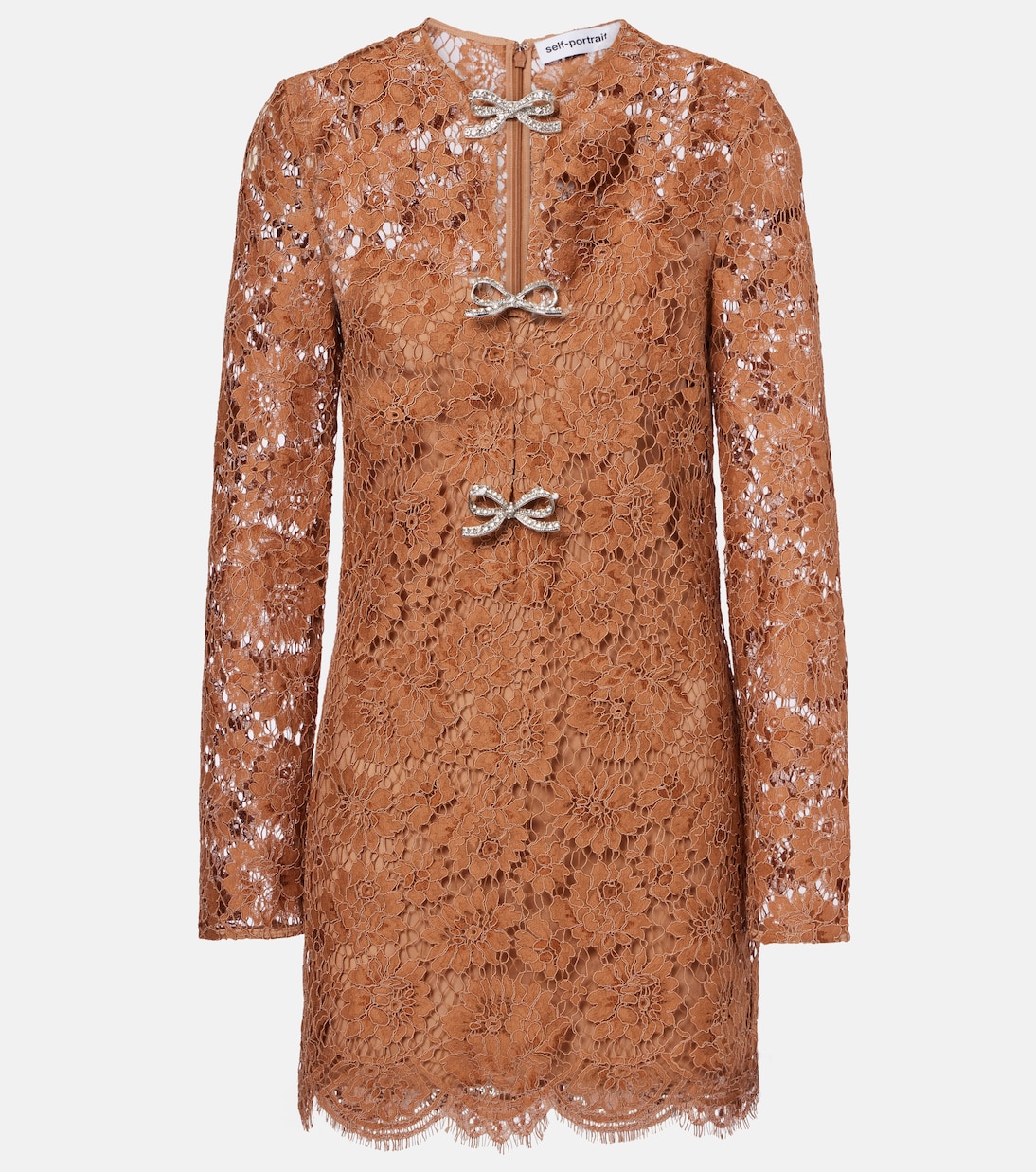 Мини-платье из кружева с декоративным бантом Self-Portrait, желто-коричневый
Мини-платье из кружева с декоративным бантом Self-Portrait, желто-коричневый