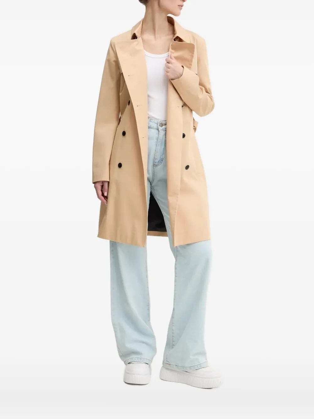 Двубортный тренчкот с поясом HUGO, нейтральный
Двубортный тренчкот с поясом HUGO, нейтральный