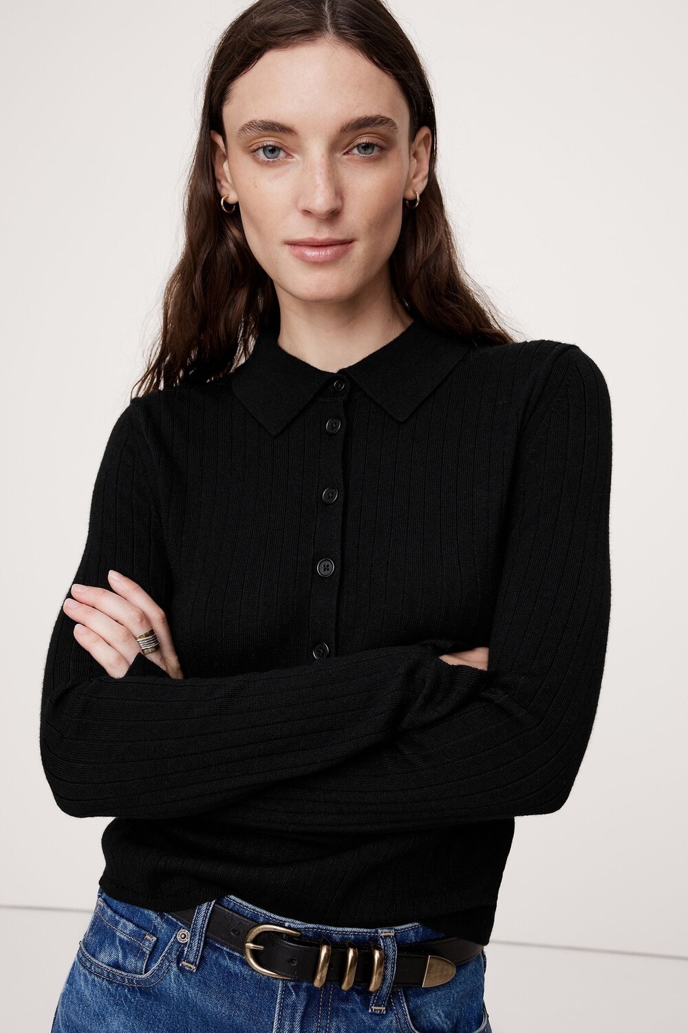 Джемпер поло из мериносовой шерсти в рубчик Banana Republic, черный
Джемпер поло из мериносовой шерсти в рубчик Banana Republic, черный