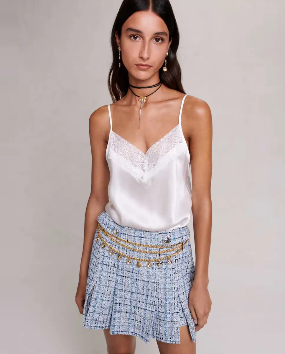 Женский шелковый топ на бретелях Maje, белый
Женский шелковый топ на бретелях Maje, белый