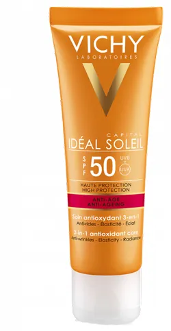 Vichy Idéal Soleil Антивозрастной солнцезащитный крем 3в1 SPF 50 Высокая защита 
Vichy Idéal Soleil Антивозрастной солнцезащитный крем 3в1 SPF 50 Высокая защита