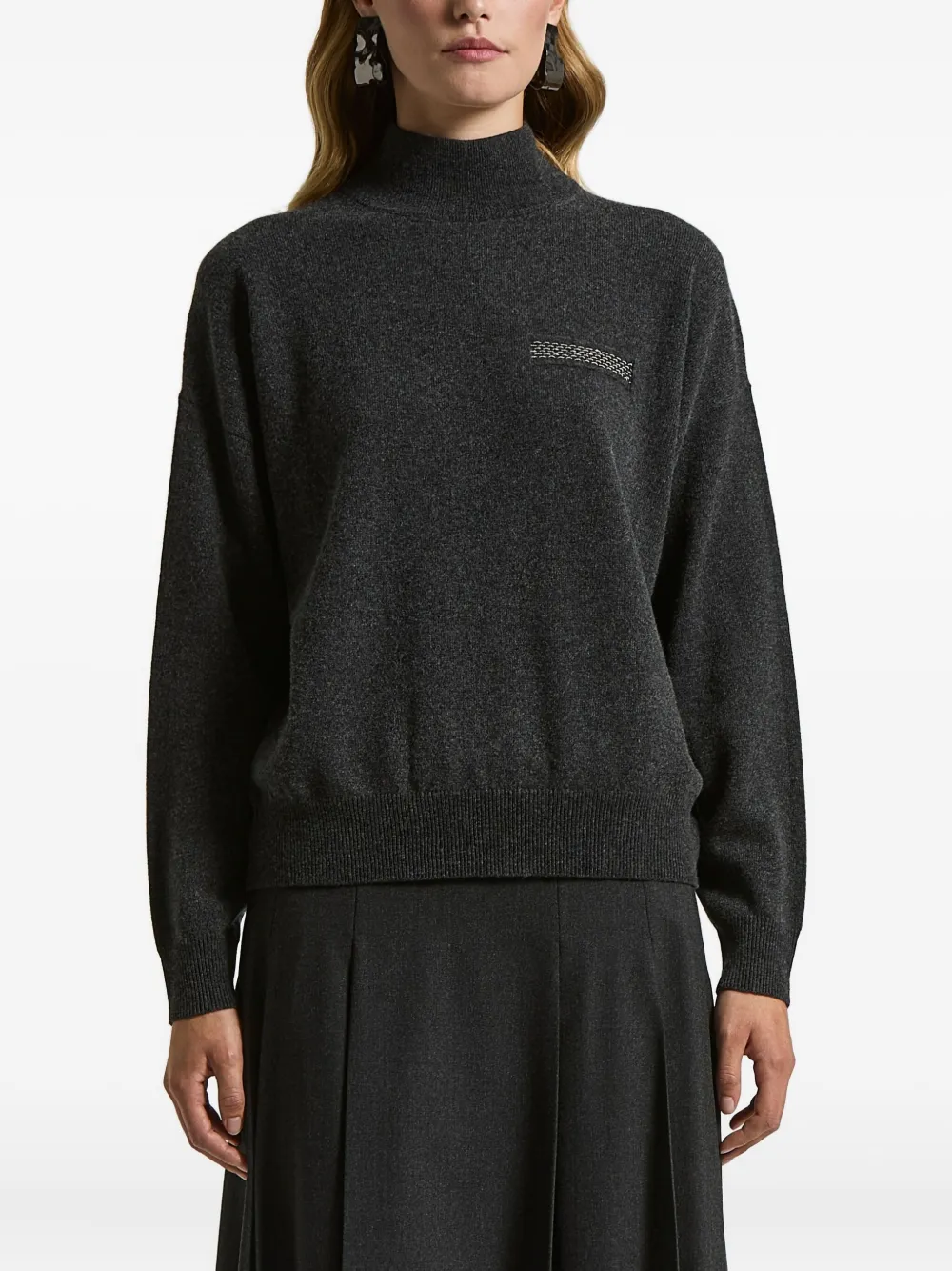 Свитер с высоким воротником и украшениями Peserico, серый
Свитер с высоким воротником и украшениями Peserico, серый