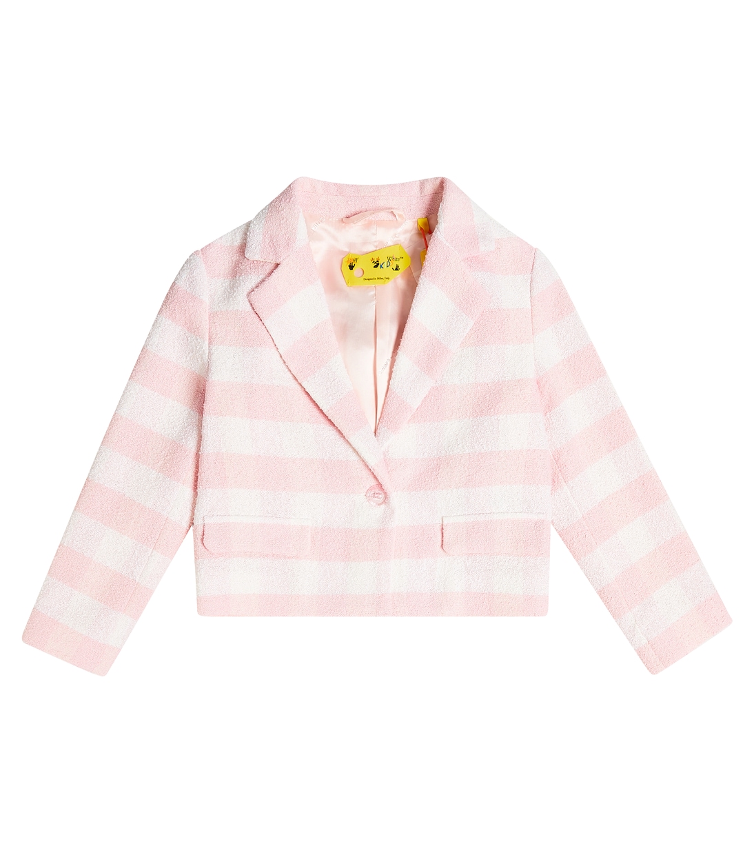 Укороченный полосатый блейзер из смесовой хлопковой ткани Off-White Kids, Pink Black
Укороченный полосатый блейзер из смесовой хлопковой ткани Off-White Kids, Pink Black