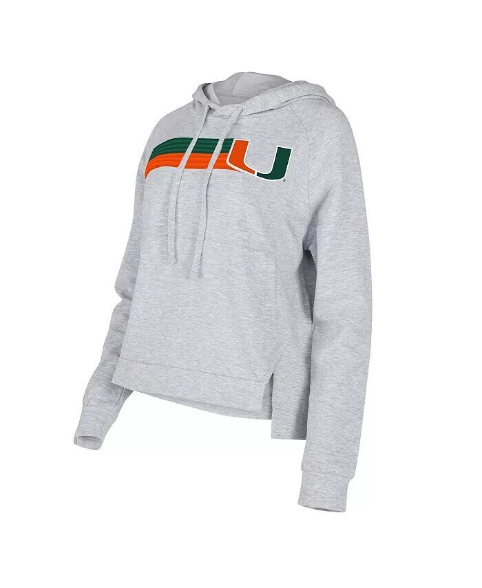 Женский серый пуловер с капюшоном Miami Hurricanes Cedar Tri-Blend реглан Concepts Sport, серый 
Женский серый пуловер с капюшоном Miami Hurricanes Cedar Tri-Blend реглан Concepts Sport, серый