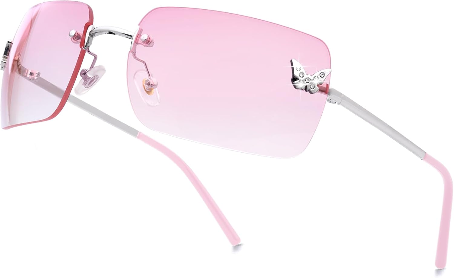 knliwkm Безободковые прямоугольные солнцезащитные очки в стиле Y2k для женщин и мужчин, милые, маленькие, с прозрачными тонированными линзами, модные очки 2000-х годов, бабочка, Silver, Gradient Pink
knliwkm Безободковые прямоугольные солнцезащитные очки в стиле Y2k для женщин и мужчин, милые, маленькие, с прозрачными тонированными линзами, модные очки 2000-х годов, бабочка, Silver, Gradient Pink