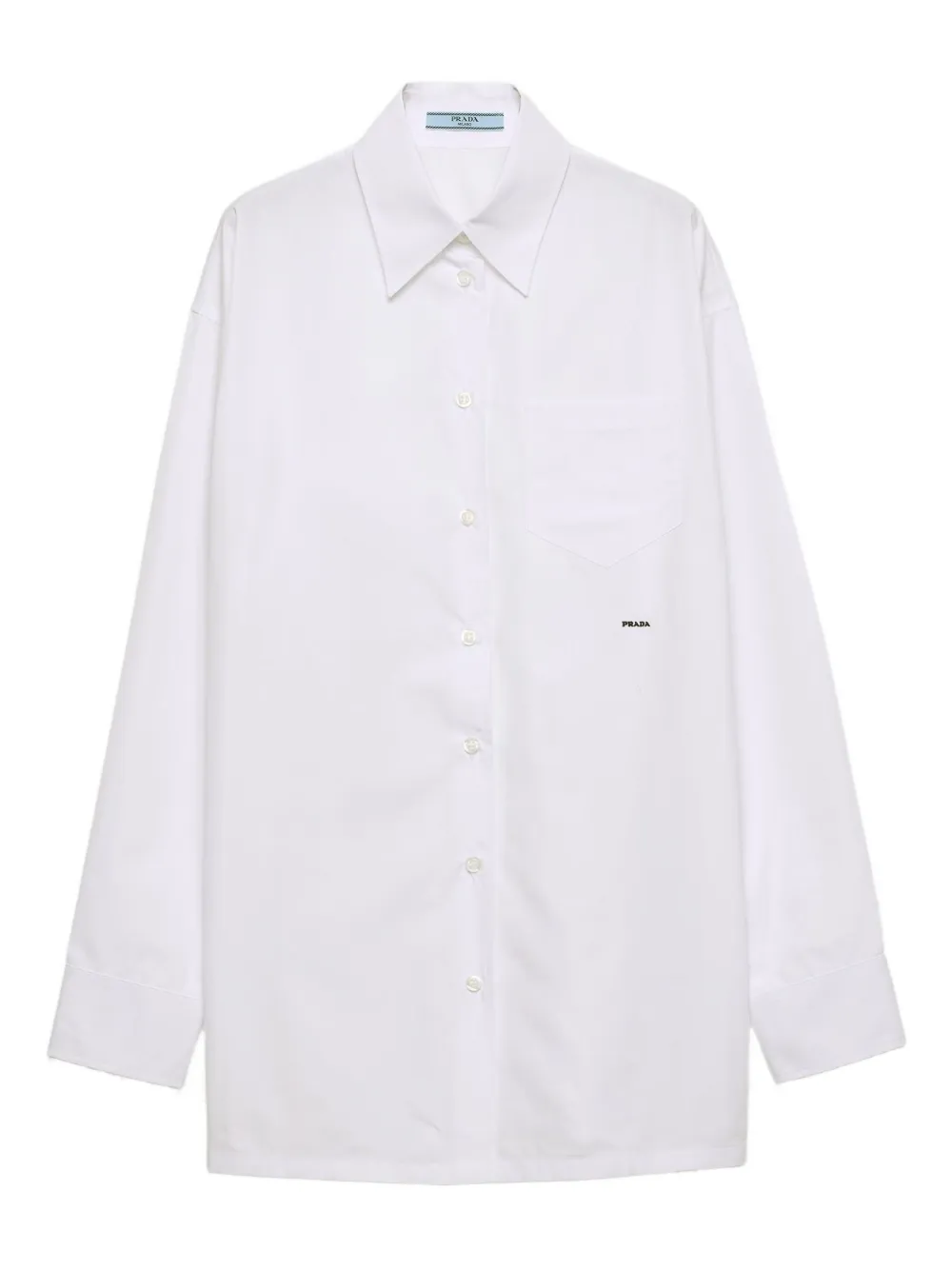 Рубашка с накладным карманом и вышивкой Prada, белый 
Рубашка с накладным карманом и вышивкой Prada, белый