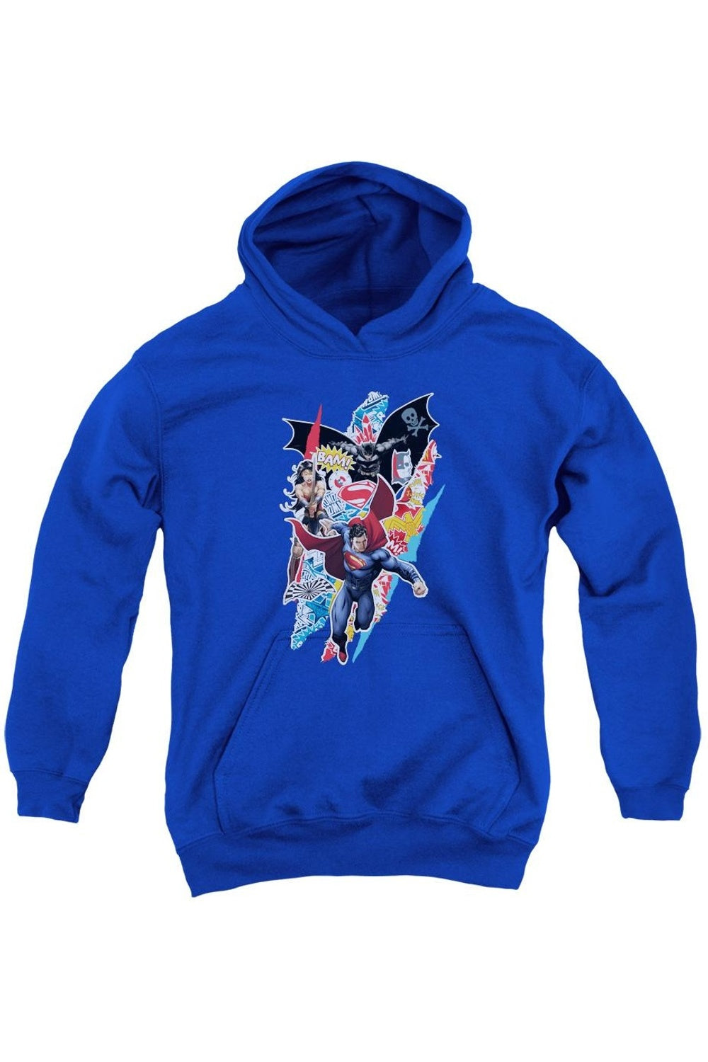 Батмен против Супермена: худи с рваным принтом для подростков Gildan, синий 
Батмен против Супермена: худи с рваным принтом для подростков Gildan, синий
