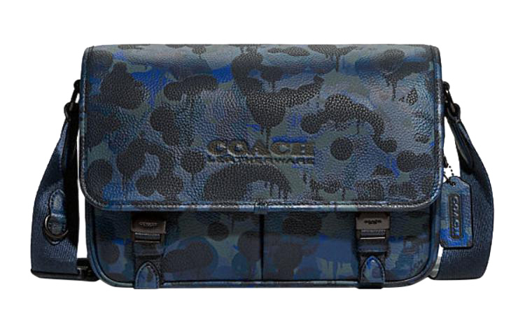 Кожаная наплечная сумка через плечо Coach, мужская сине-черная 
Кожаная наплечная сумка через плечо Coach, мужская сине-черная