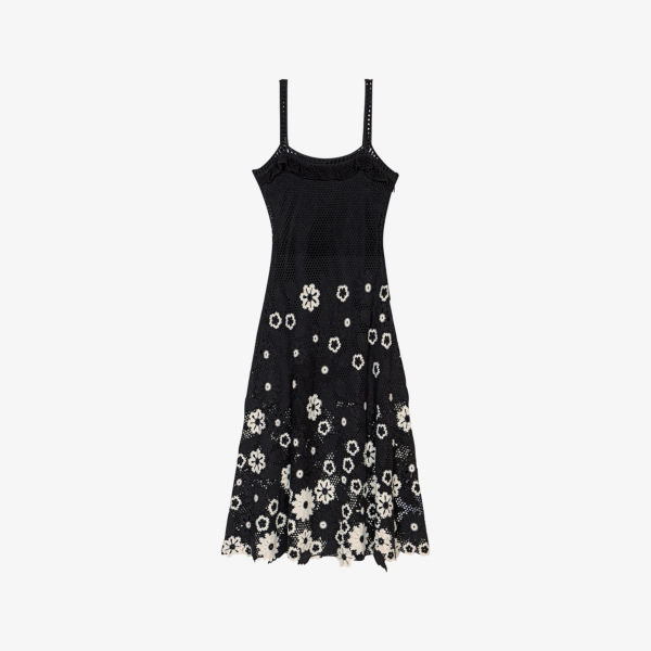 Платье-миди Maje с цветочным узором в технике крючком хлопковое, черно-белый
Платье-миди Maje с цветочным узором в технике крючком хлопковое, черно-белый
