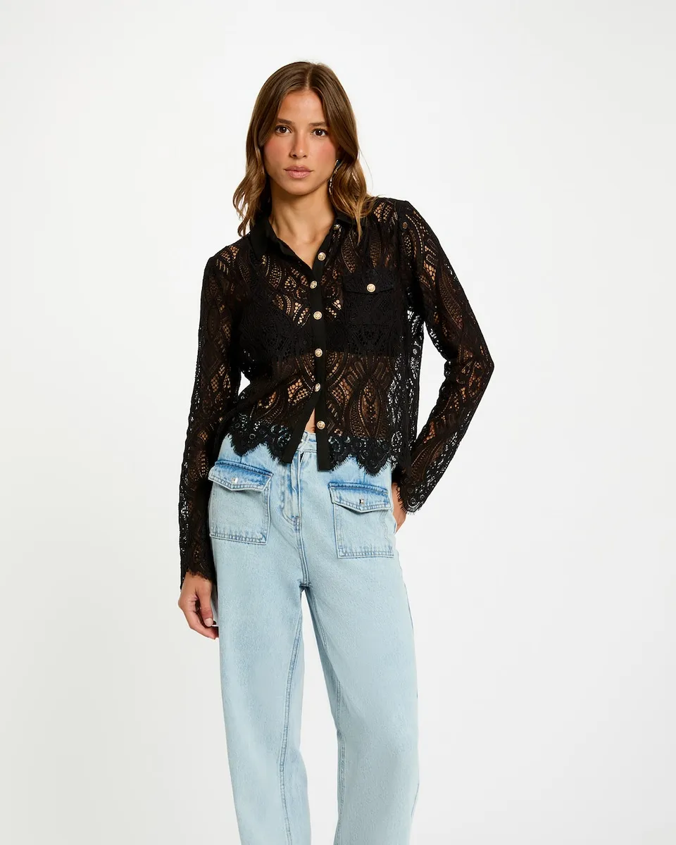 Женская короткая кружевная рубашка Morgan, черный
Женская короткая кружевная рубашка Morgan, черный