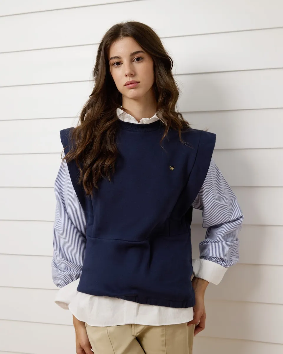 Женская толстовка с трикотажными рукавами темно-синего цвета Silbon
Женская толстовка с трикотажными рукавами темно-синего цвета Silbon