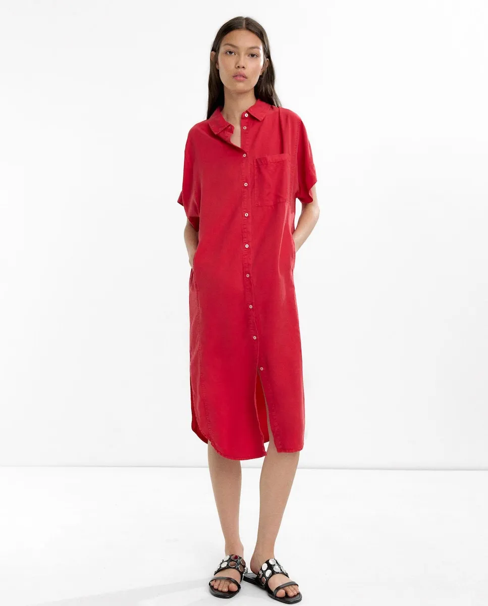 Сорочечное платье 100% лиоцель гладкое Parfois, красный 
Сорочечное платье 100% лиоцель гладкое Parfois, красный