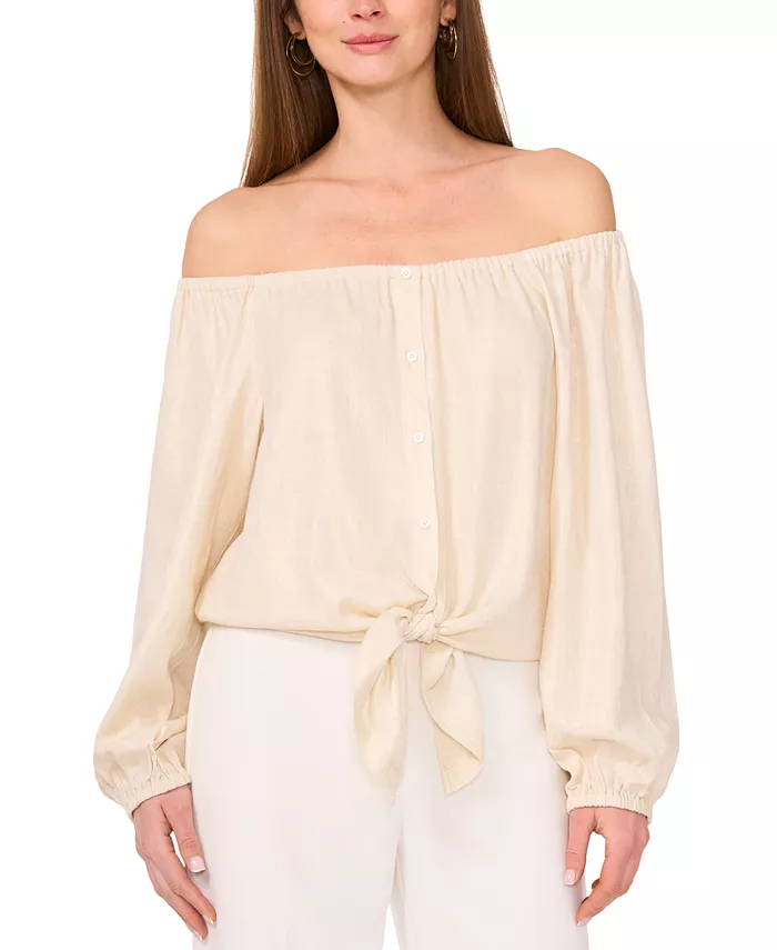 Женская блузка с открытыми плечами, завязками по низу и застежкой на пуговицы Vince Camuto, слоновая кость/кремовый
Женская блузка с открытыми плечами, завязками по низу и застежкой на пуговицы Vince Camuto, слоновая кость/кремовый