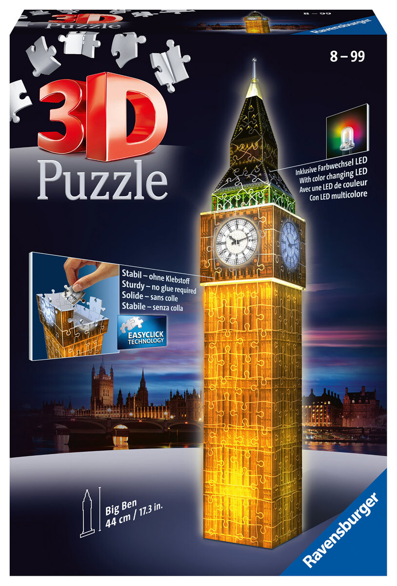Пазл Ravensburger, 3D, Ночные здания, Биг Бен, 216 шт.
Пазл Ravensburger, 3D, Ночные здания, Биг Бен, 216 шт.