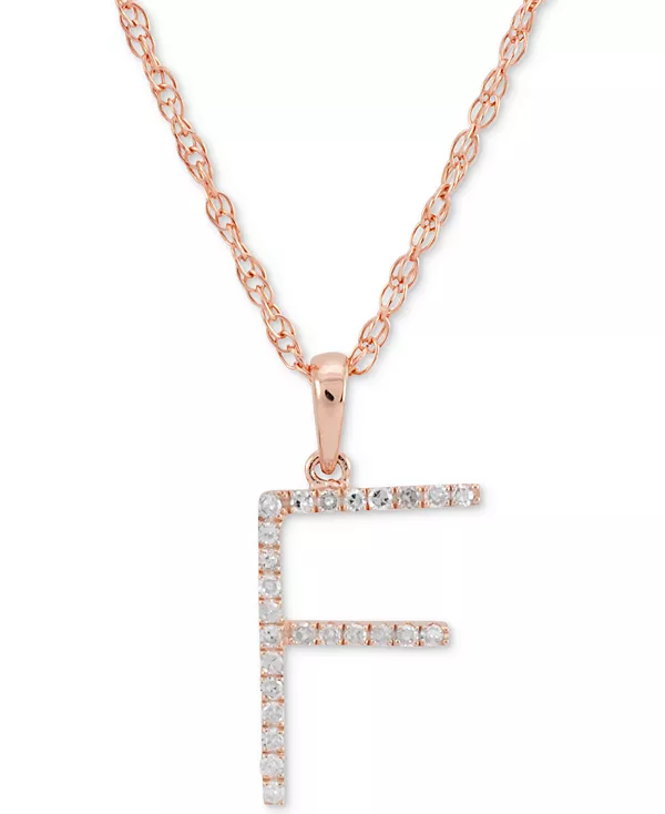 Ожерелье с кулоном-инициалом из 10-каратного розового золота с бриллиантом (1/10 карата), длина 16 дюймов + удлинитель 2 дюйма Macy'S, f