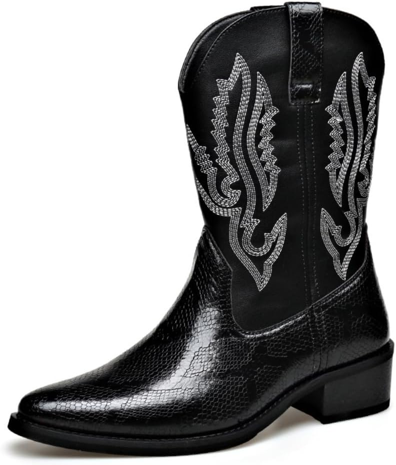 Мужские ковбойские сапоги Hawecobo Western, кожа с узором под змею, вышитый дизайн, короткий голенище, черный и коричневый цвета, удобная посадка
Мужские ковбойские сапоги Hawecobo Western, кожа с узором под змею, вышитый дизайн, короткий голенище, черный и коричневый цвета, удобная посадка