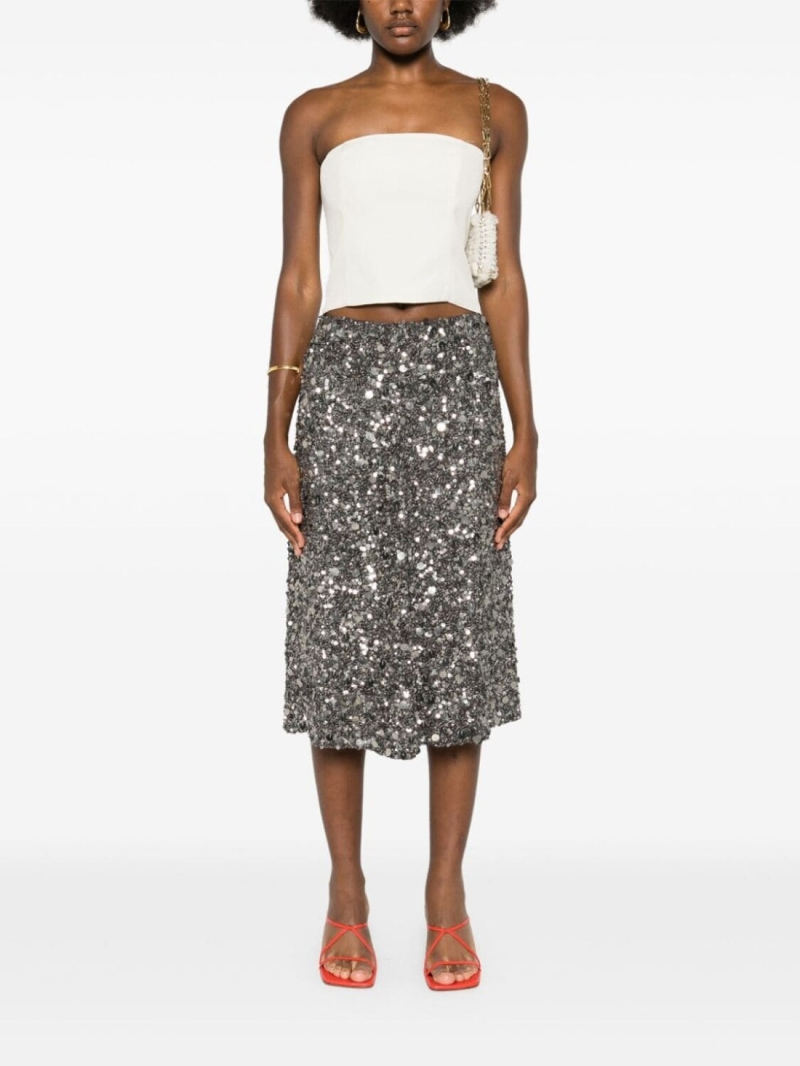 P.A.R.O.S.H. юбка миди, украшенная пайетками, серебристый 
P.A.R.O.S.H. юбка миди, украшенная пайетками, серебристый