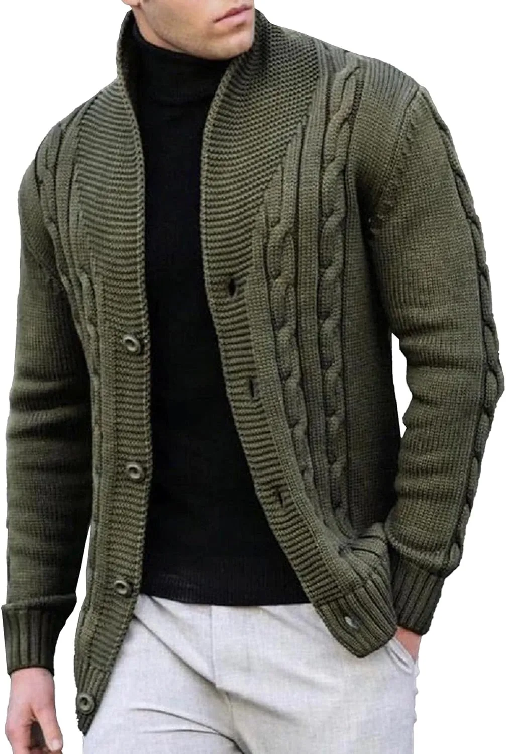Мужской вязаный свитер с открытой передней частью и пуговицами
Мужской вязаный свитер с открытой передней частью и пуговицами