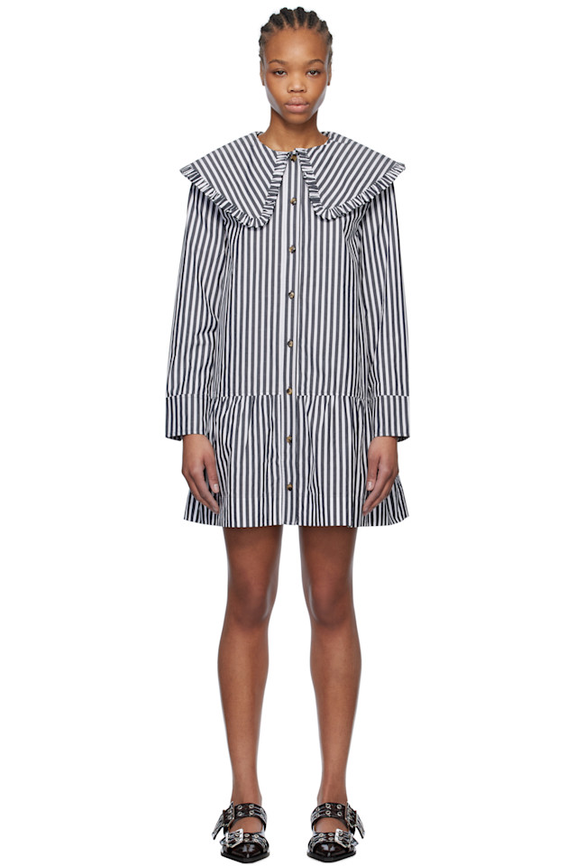 Полосатое мини-платье-рубашка Ganni, черный
Полосатое мини-платье-рубашка Ganni, черный