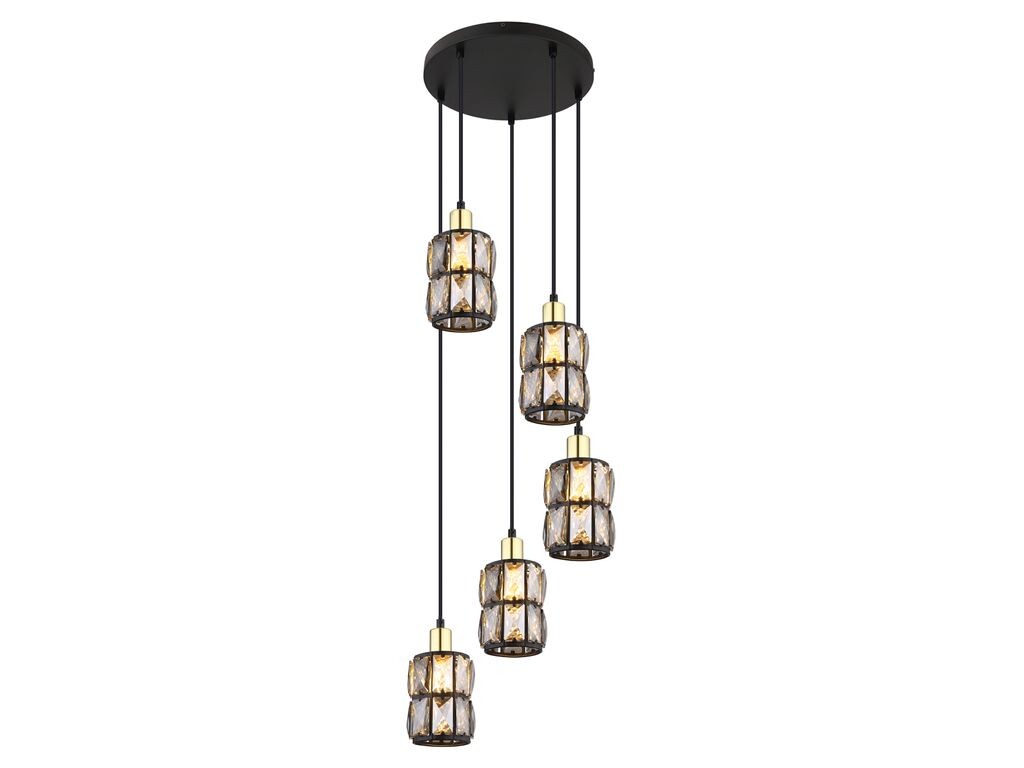 Подвесной светильник Globo Lighting, металл черный матовый, стеклянные кристаллы дымчатые, металл цвета латуни матовый, кабель ПВХ черный, ø: 300 мм, В: 1200 мм, без 5x E14 40 Вт 230 В.
Подвесной светильник Globo Lighting, металл черный матовый, стеклянные кристаллы дымчатые, металл цвета латуни матовый, кабель ПВХ черный, ø: 300 мм, В: 1200 мм, без 5x E14 40 Вт 230 В.