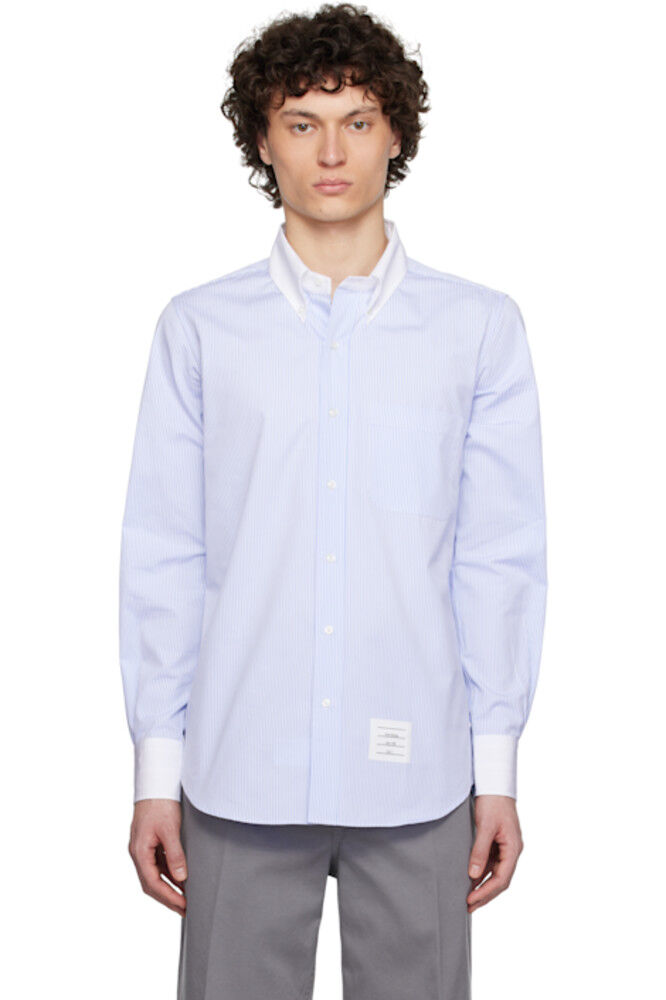 Рубашка прямого кроя с длинным рукавом, сине-белая, размер BD Thom Browne 
Рубашка прямого кроя с длинным рукавом, сине-белая, размер BD Thom Browne