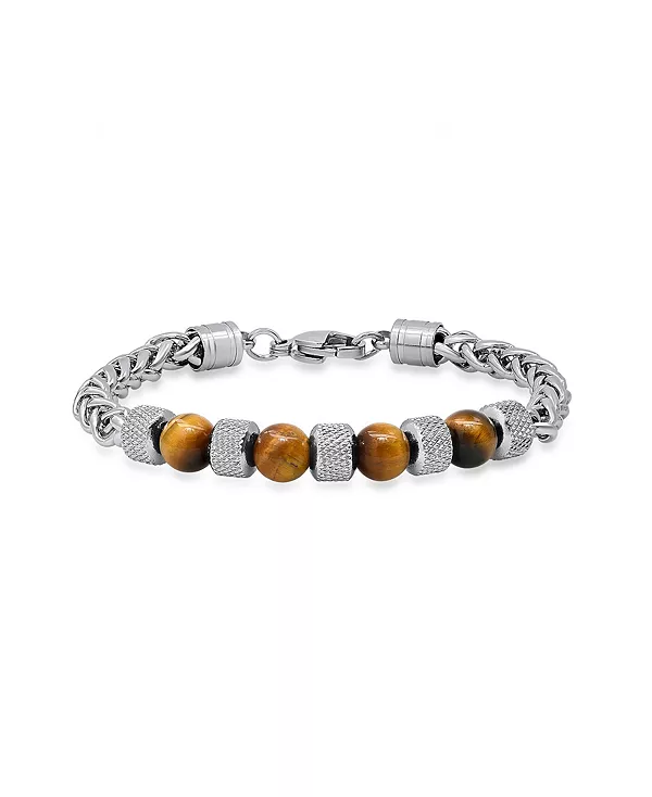 Мужской браслет из нержавеющей стали с цепочкой из пшеницы и бусинами из тигрового глаза Steeltime, silver-tone
Мужской браслет из нержавеющей стали с цепочкой из пшеницы и бусинами из тигрового глаза Steeltime, silver-tone