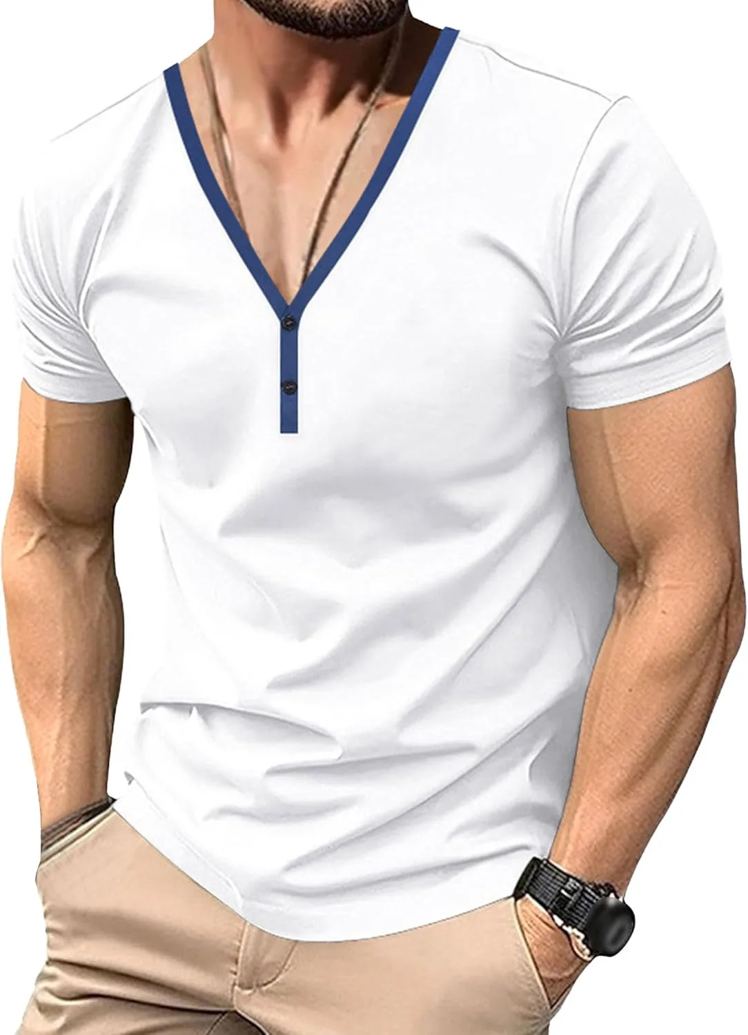 Мужская футболка Henley с коротким рукавом, Slim Fit, Stretch VgueElegc
Мужская футболка Henley с коротким рукавом, Slim Fit, Stretch VgueElegc