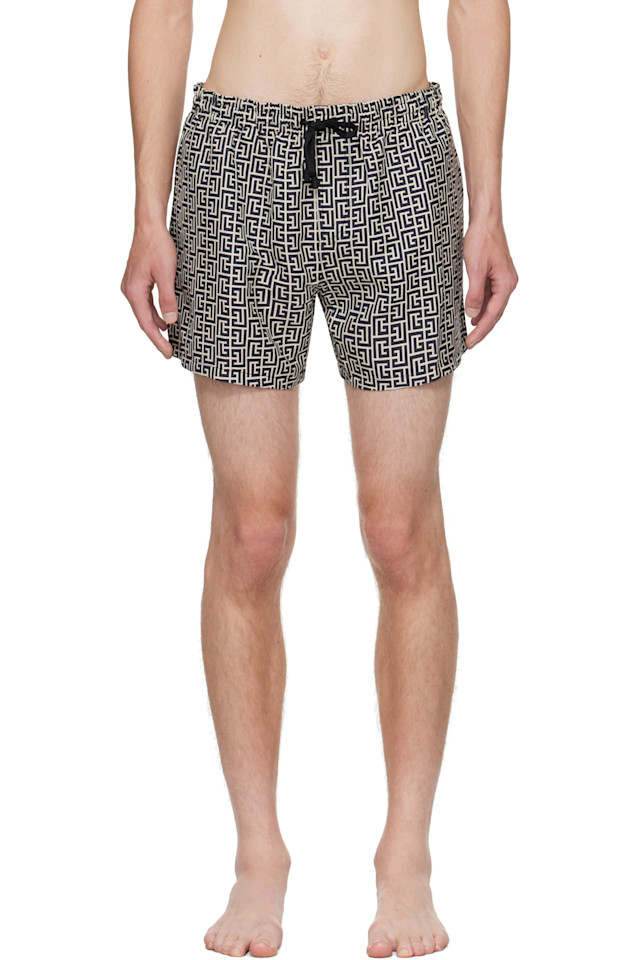 Balmain Плавки бежевого и черного цвета с монограммой
Balmain Плавки бежевого и черного цвета с монограммой