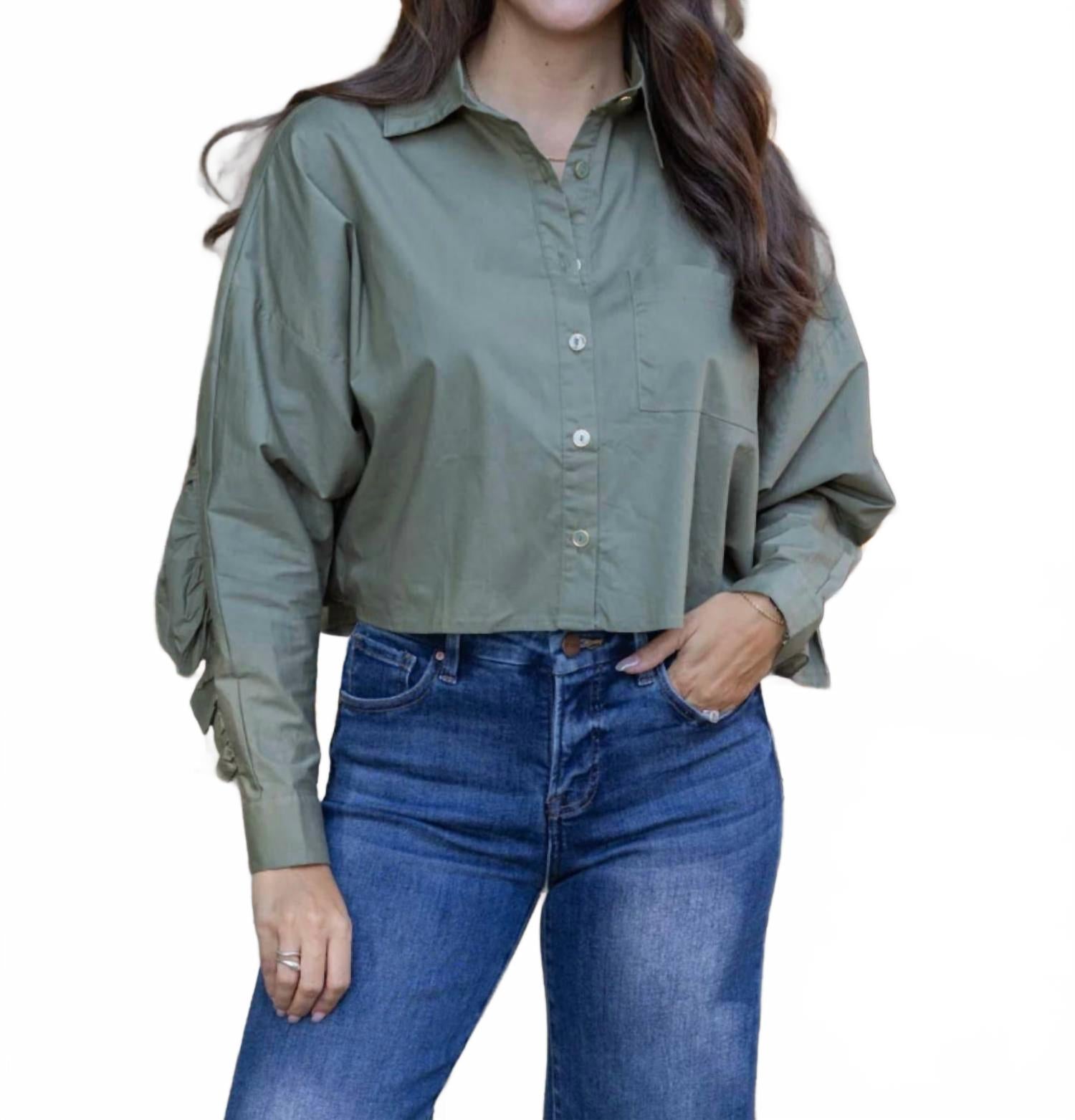 Топ-рубашка из поплина с пуговицами в оливковом цвете Forever
Топ-рубашка из поплина с пуговицами в оливковом цвете Forever