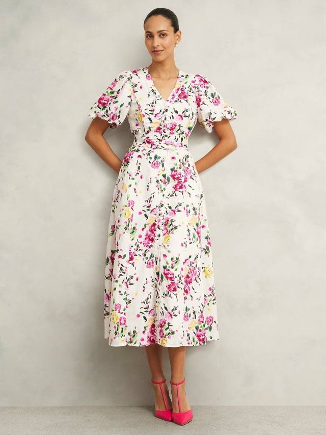 Тейлор цветочный льняная смесь платье Hobbs, слоновая кость/разноцветный