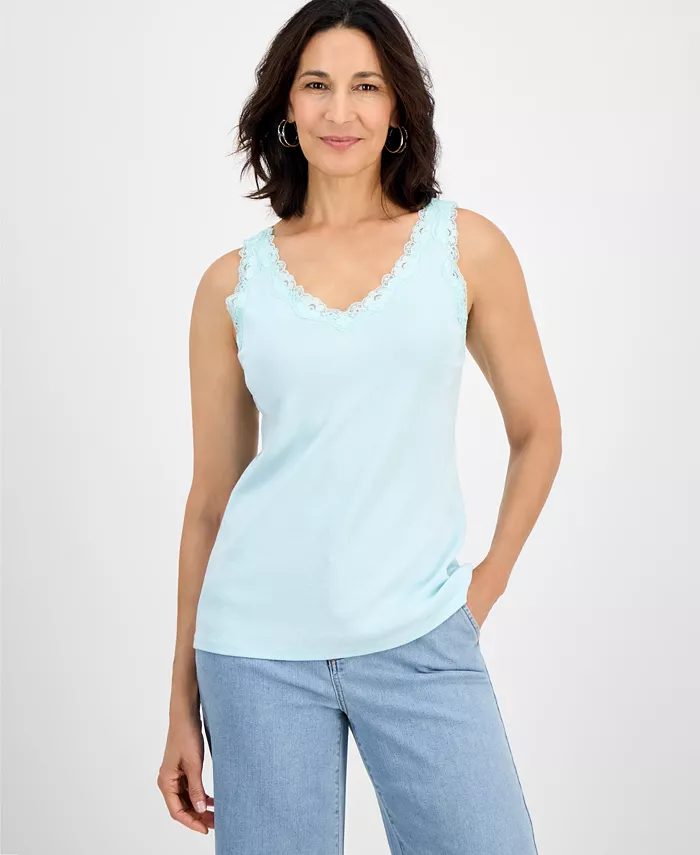 Женская хлопковая майка с кружевной отделкой Style & Co, зеленый
Женская хлопковая майка с кружевной отделкой Style & Co, зеленый