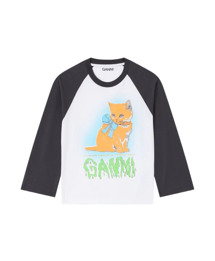 Бейсбольная футболка с изображением белых кошек Ganni, белый
Бейсбольная футболка с изображением белых кошек Ganni, белый