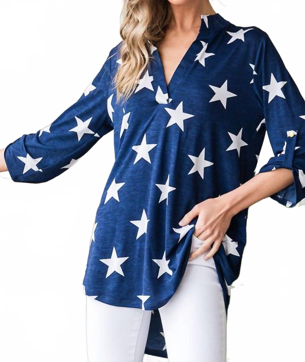 Топ с закатанными рукавами и пуговицами, синий HEIMISH USA 
Топ с закатанными рукавами и пуговицами, синий HEIMISH USA