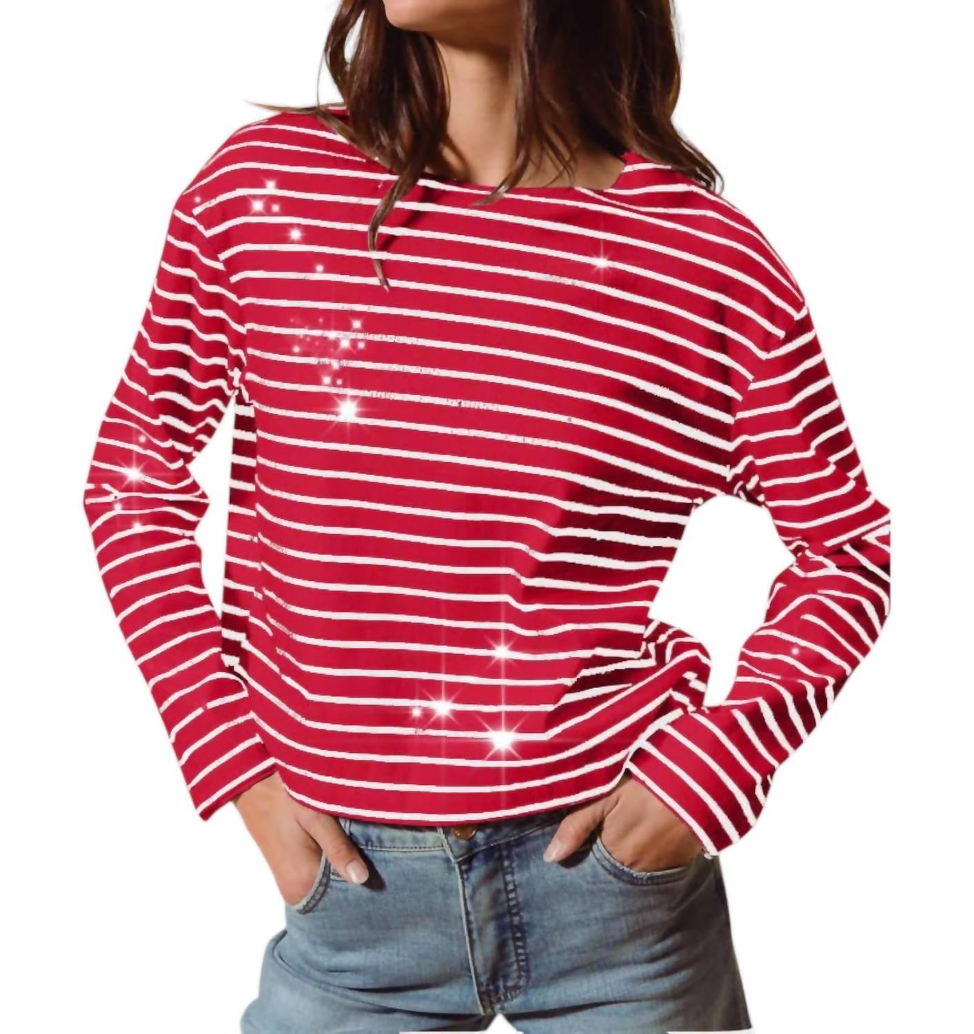 Полосатый матросский свитер с пайетками красного цвета So Me
Полосатый матросский свитер с пайетками красного цвета So Me