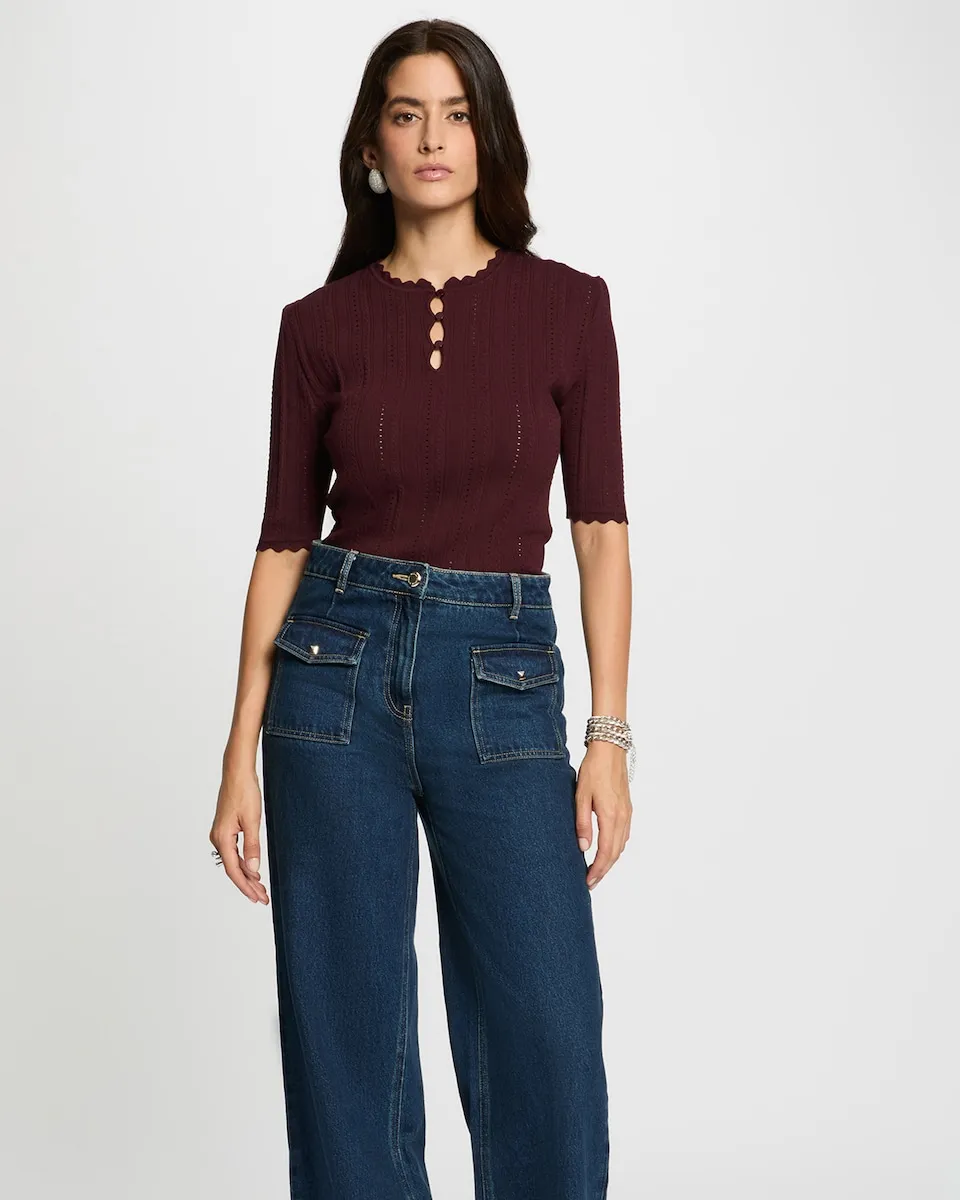 Женский джемпер с ажурным узором, рукава 3/4 Morgan, бордовый
Женский джемпер с ажурным узором, рукава 3/4 Morgan, бордовый