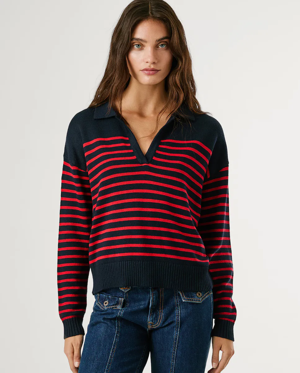 Женский вязаный поло с полосатым принтом Pepe Jeans, темно-синий
Женский вязаный поло с полосатым принтом Pepe Jeans, темно-синий