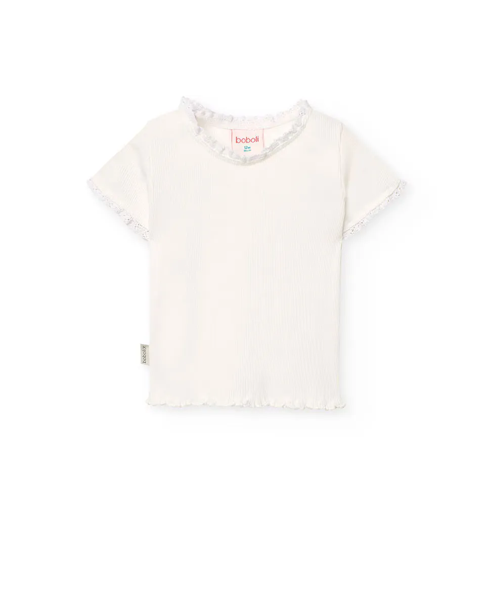 Футболка из хлопка для девочек с отделкой на воротнике и рукавах Boboli, белый
Футболка из хлопка для девочек с отделкой на воротнике и рукавах Boboli, белый