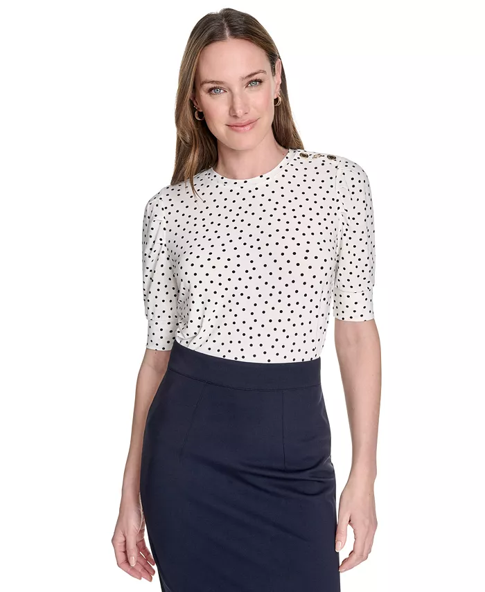 Женский топ с рукавами-фонариками в горох Tommy Hilfiger, белый
Женский топ с рукавами-фонариками в горох Tommy Hilfiger, белый