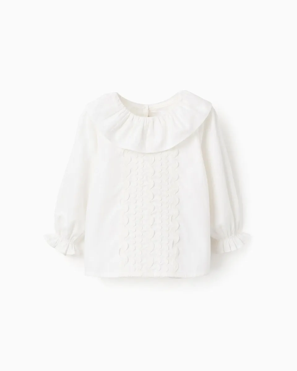 Блузка для маленькой девочки из саржи, 100% хлопок, с рюшами Zippy, белый
Блузка для маленькой девочки из саржи, 100% хлопок, с рюшами Zippy, белый
