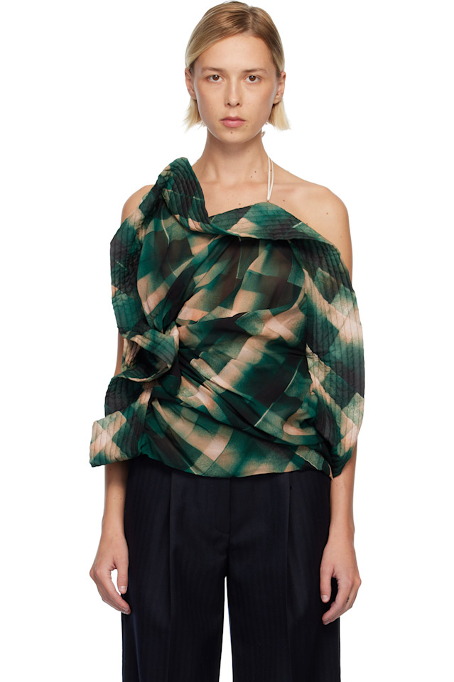 Dries Van Noten Блузка из вискозы зеленого и бежевого цвета с драпировкой
Dries Van Noten Блузка из вискозы зеленого и бежевого цвета с драпировкой